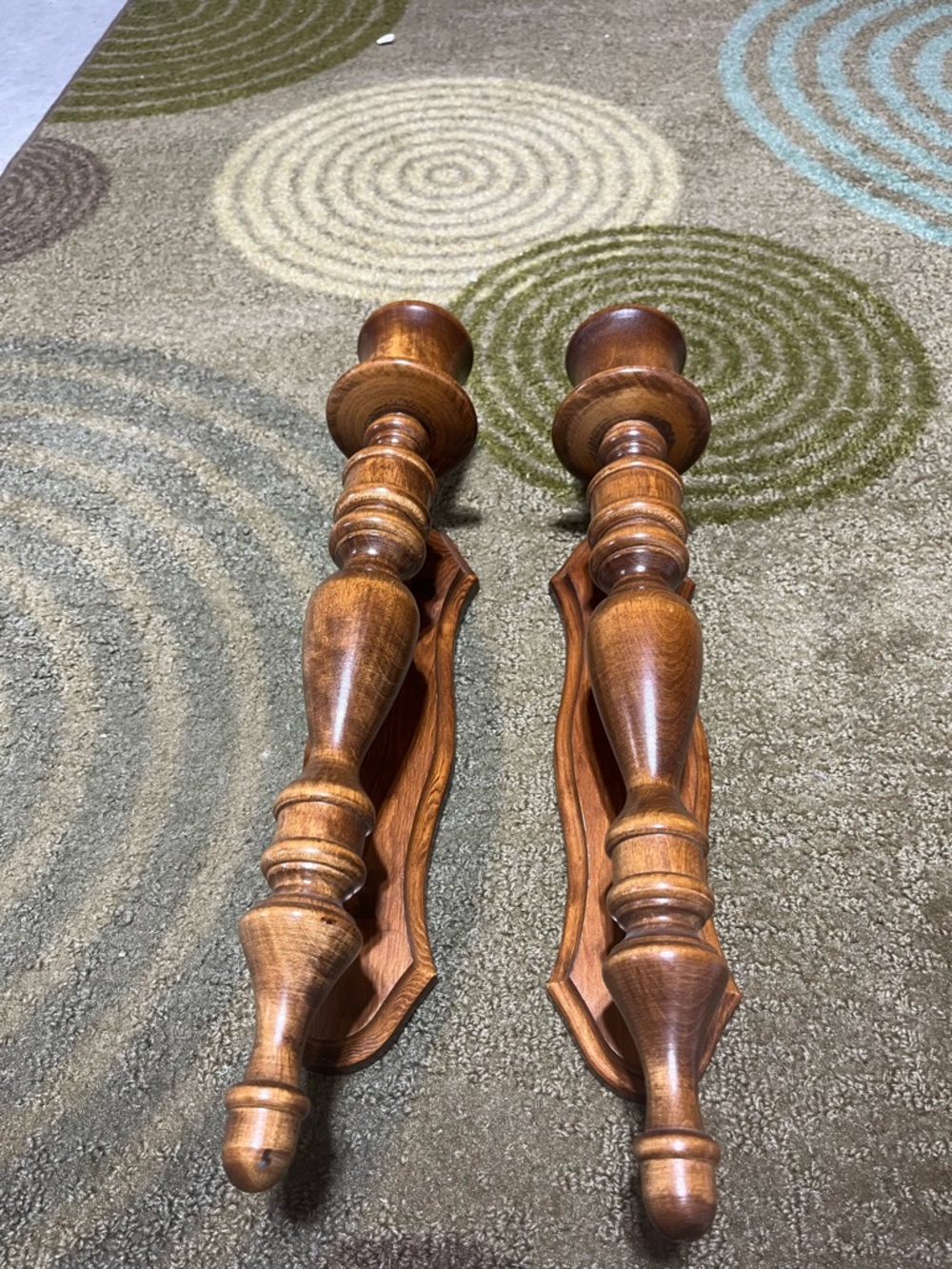 Wooden Wall Sconces Pair - Classic Turned Design in Warm Brown